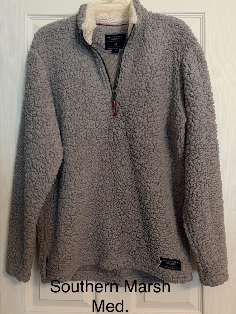 Southern Marsh Light Gray Sherpa 1/4 zip Pullover with Cream Collar